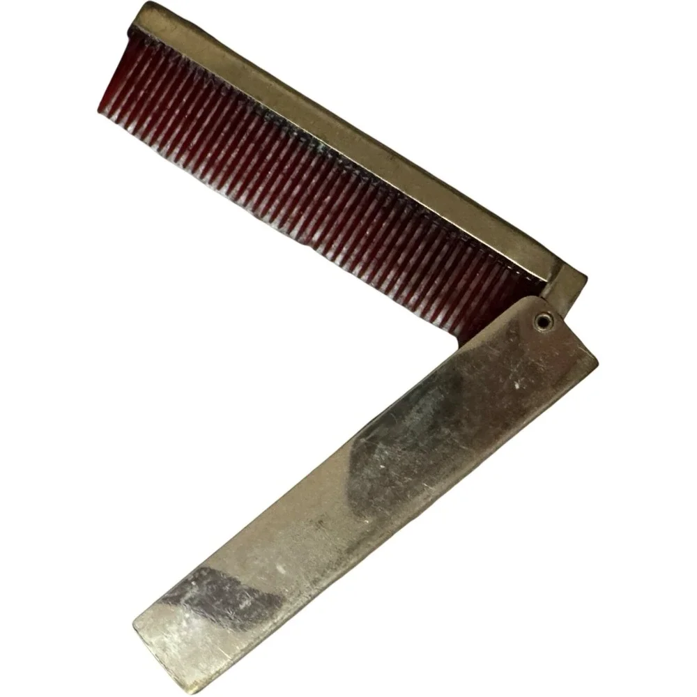 Vintage Brass Tone Folding Pocket Comb Red Lucite Teeth Travel Barber